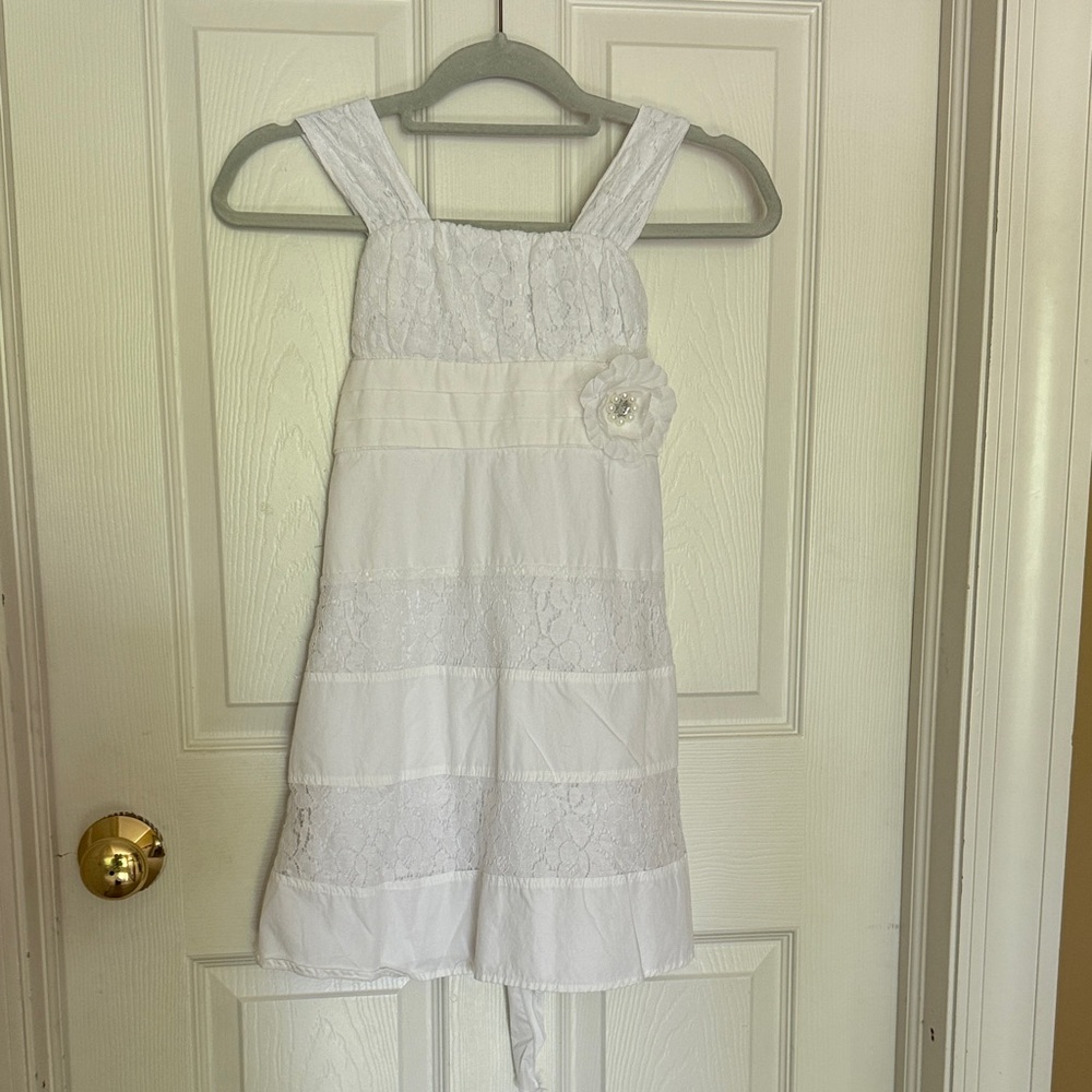 My Michelle White Lace Spring/Summer Dress with Floral Accent - Girls Size 8